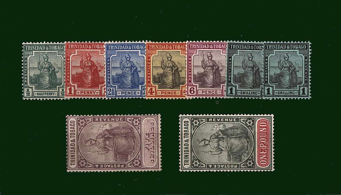 A fine very, very lightly mounted mint set of eight with the bonus<br/>of an extra 1/- value showing the ''WHITE BACK'' varient.<br/>SG Cat £325.00 
<br/><b>BBD</b>