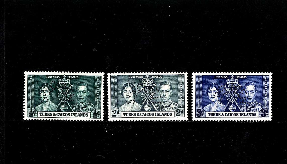Coronation set of three perfined ''SPECIMEN'' superb unmounted mint. 
<br><b>BBF</b>