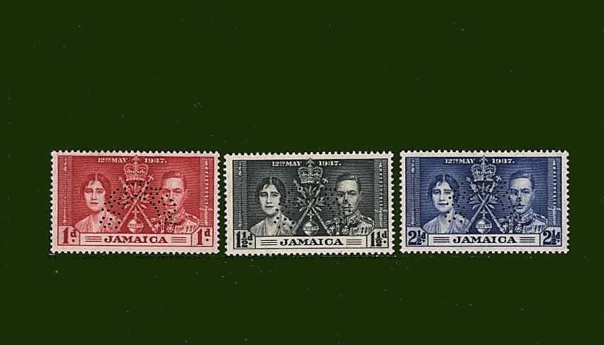 The Coronation set of three perfined <b> ''SPECIMEN''</b> superb unmounted mint.
<br><b>BBG</b>