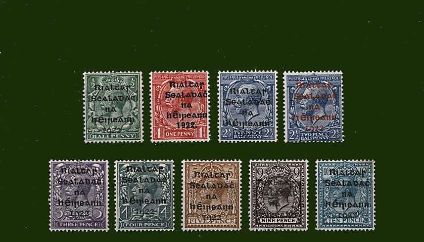 A superb unmounted mint set of eight with the bonus of the 2½d stamp overprinted in Red.


<br><b>BBG</b>