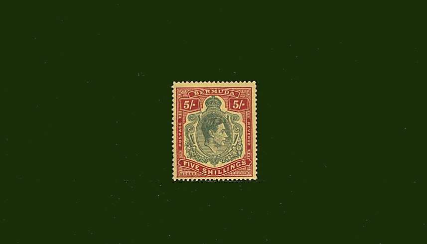 5/- Yellow Green and Red on Pale Yellow - Perforation 13<br/>
A superb unmounted mint single
<br><b>BBG</b>