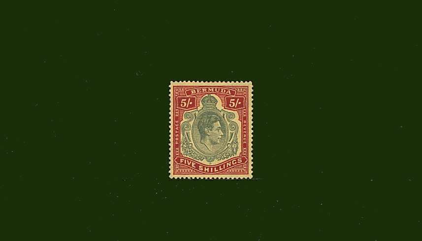 5/- Yellow Green and Red on Pale Yellow - Perforation 13<br/>
A lightly mounted mint single
<br><b>BBG</b>