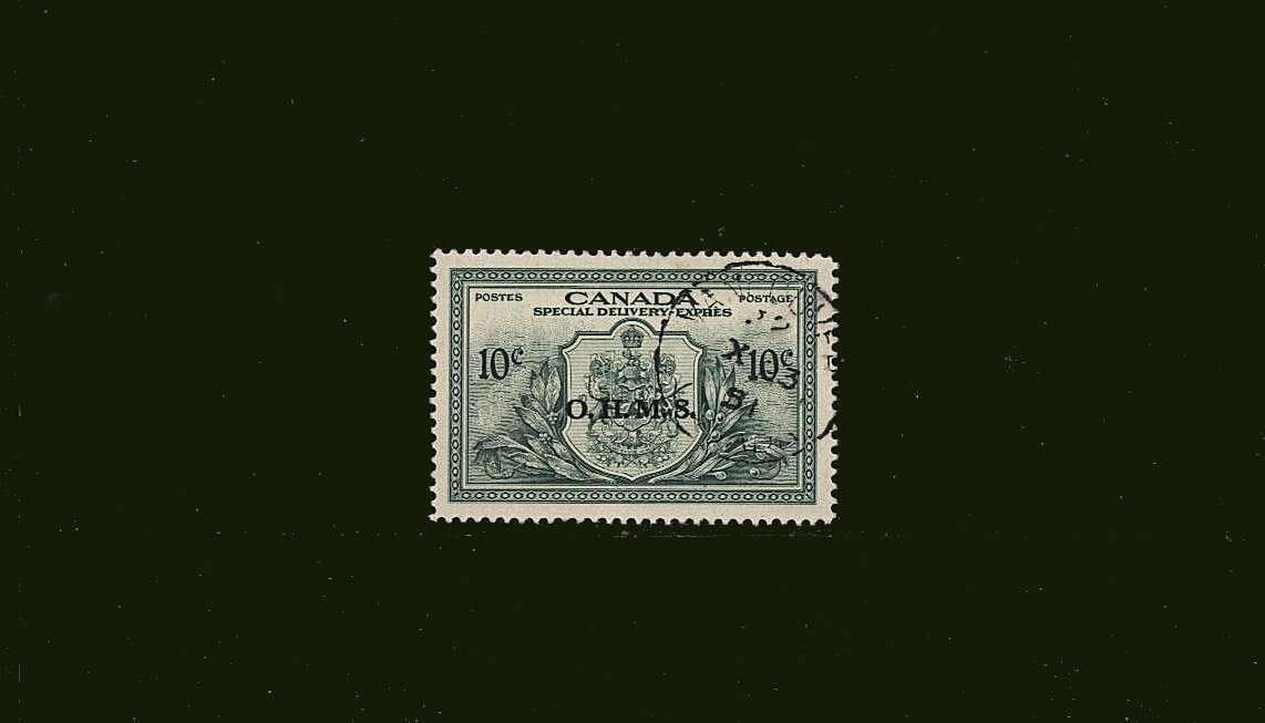 10c Green Special Delivery with ''O.H.M.S.'' overprint.<br/>
A superb fine used stamp.
<br><b>BBJ</b>