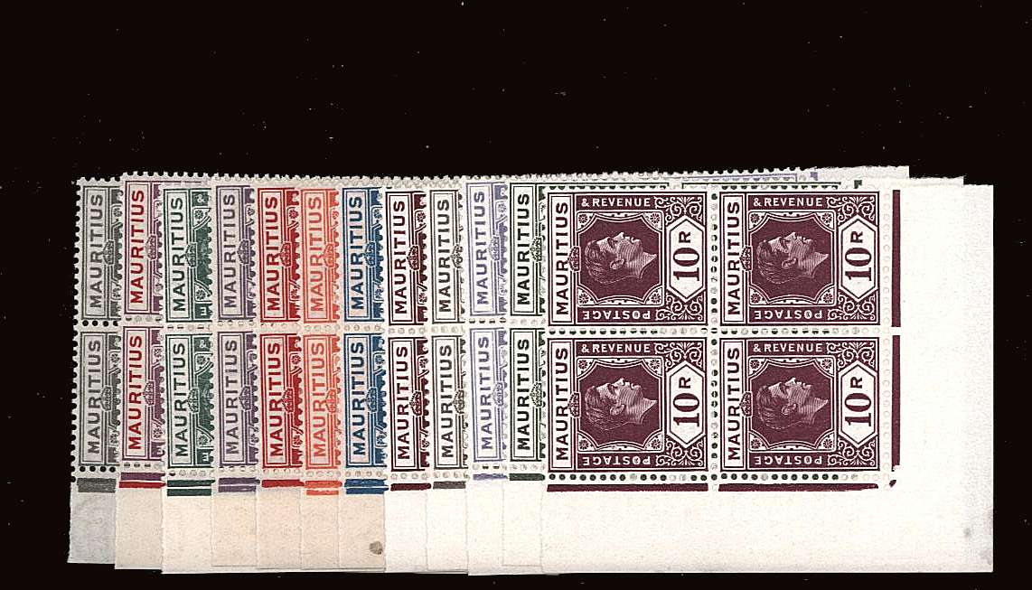 The complete George 6th set of twelve in suberb unmounted mint SW corner blocks of four. Pretty!
<br/><b>BBK</b>