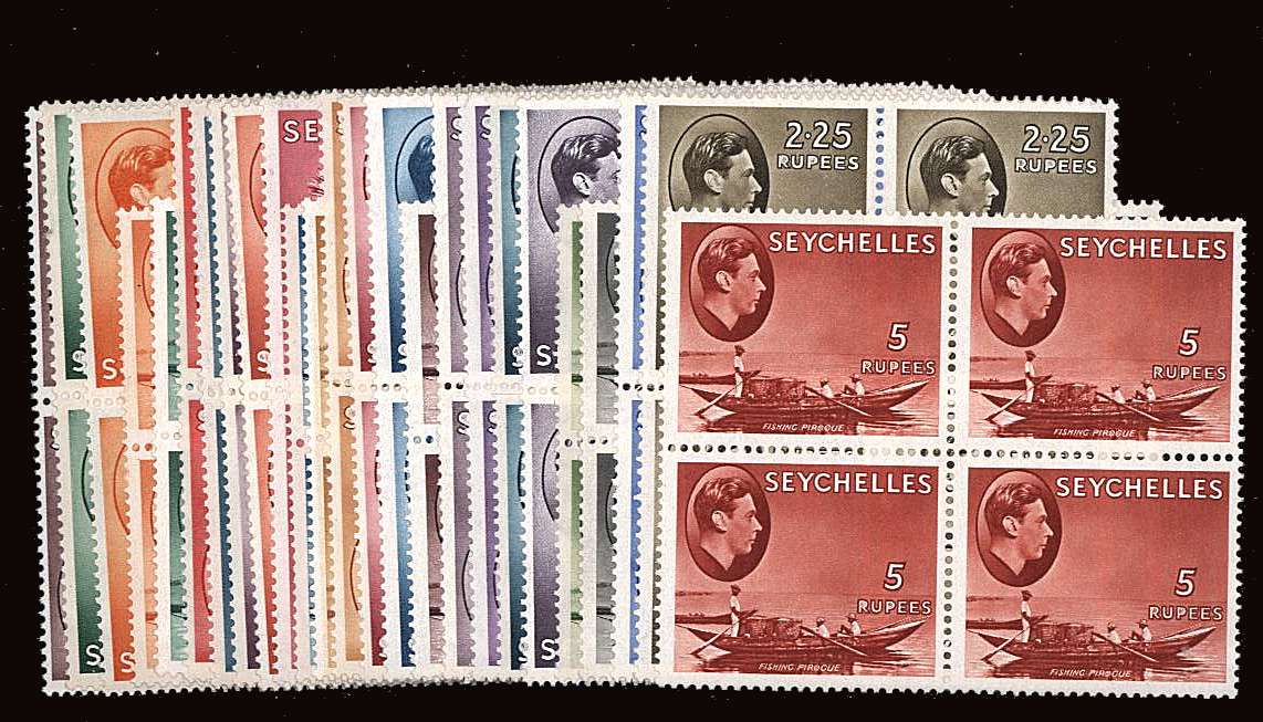 The complete GEORGE 6th set of twenty-five all in superb unmounted mint blocks of four.<br/>A difficult set to find unmounted and  very, very rare in unmounted blocks!!<br/>SG Cat 2200.00
<br/><b>BBK</b>