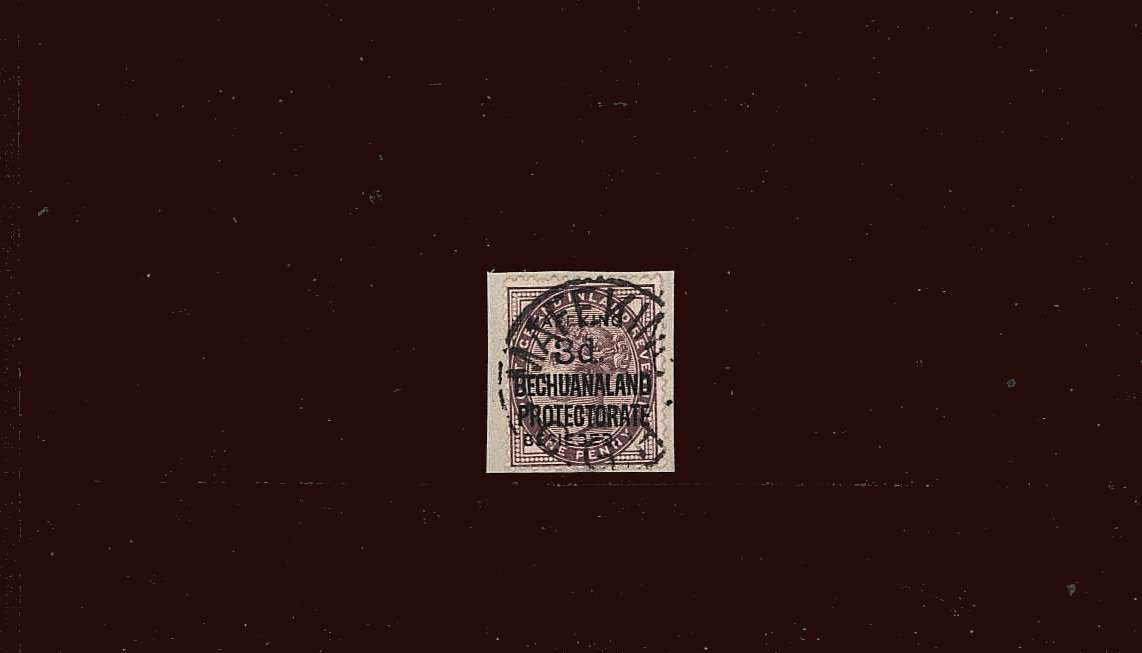 3d on 1d Lilac<br/>
The ''MAFEKING BESIEGED'' 3d overprint on a GB 1d Lilac<br/>tied to a small piece with the MAFEKING C.G.H. cds cancel.

<br/><b>BBM</b>