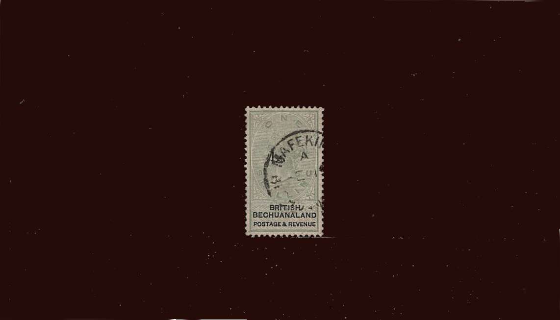 1/- Green and Black - Watermark Script ''VR'' sideways.<br/>
A fine used stamp in the usual pale shade cancelled with part MAKEKING CDS. 
<br/><b>BBM</b>