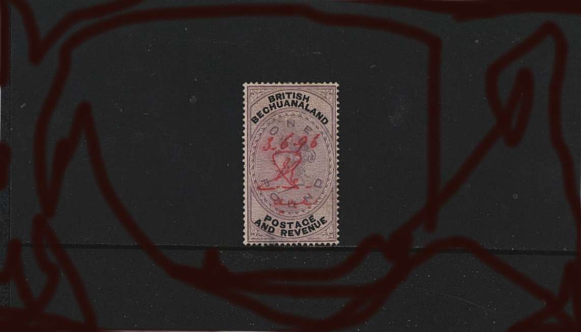 £1 Lilac and Black<br/>
A fine and fresh FISCALLY cancelled stamp<br/>with a bright red manuscript cancel dted 3.6.96.<br/>
SG Cat for fiscal £50
<br/><b>BBM</b>