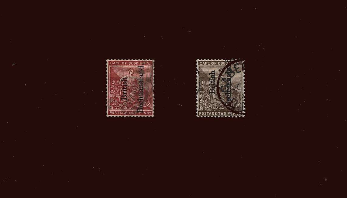 The overprinted set of two.<br/>
The 1d has a short pef at right.<br/>
SG Cat £28.50
<br/><b>BBM</b>