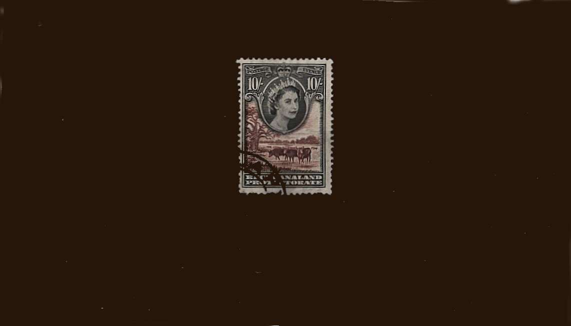 1955 - 10/- definitive odd value<br/>
A fine used single with short perfs at foot.<br/>
SG Cat £28<br><b>BBMv</b>