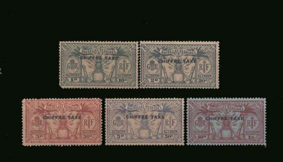 The POSTAGE DUE  overprinted ''CHIFFRE TAXE''.<br/>A lightly mounted set of five on toned paper. Note, the set has minor faults.<br/>SG Cat 250.00<br/><b>BBP</b>
