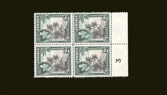 2d Grey and Green - Perforation 12½x13<br/>in a superb unmounted mint marginal block of four.<br/><b>BBT</b>