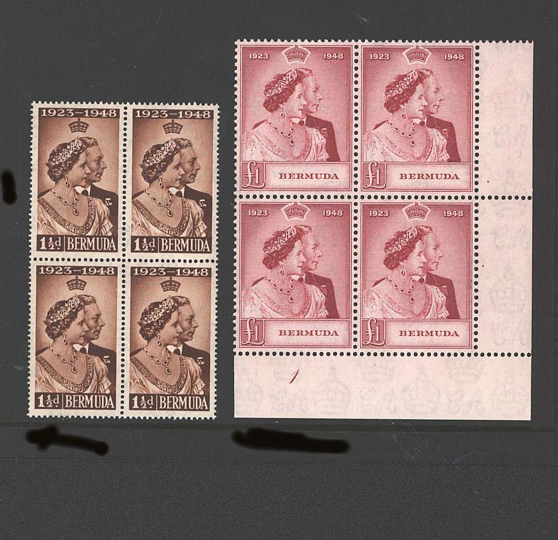 The 1948 Royal Silver Wedding set of two superb unmounted mint<br/><b>PLATE </b>and a regular corner blocks of four.<br/><b>SEARCH CODE: 1948RSW</b><br/><b>BBQ</b>