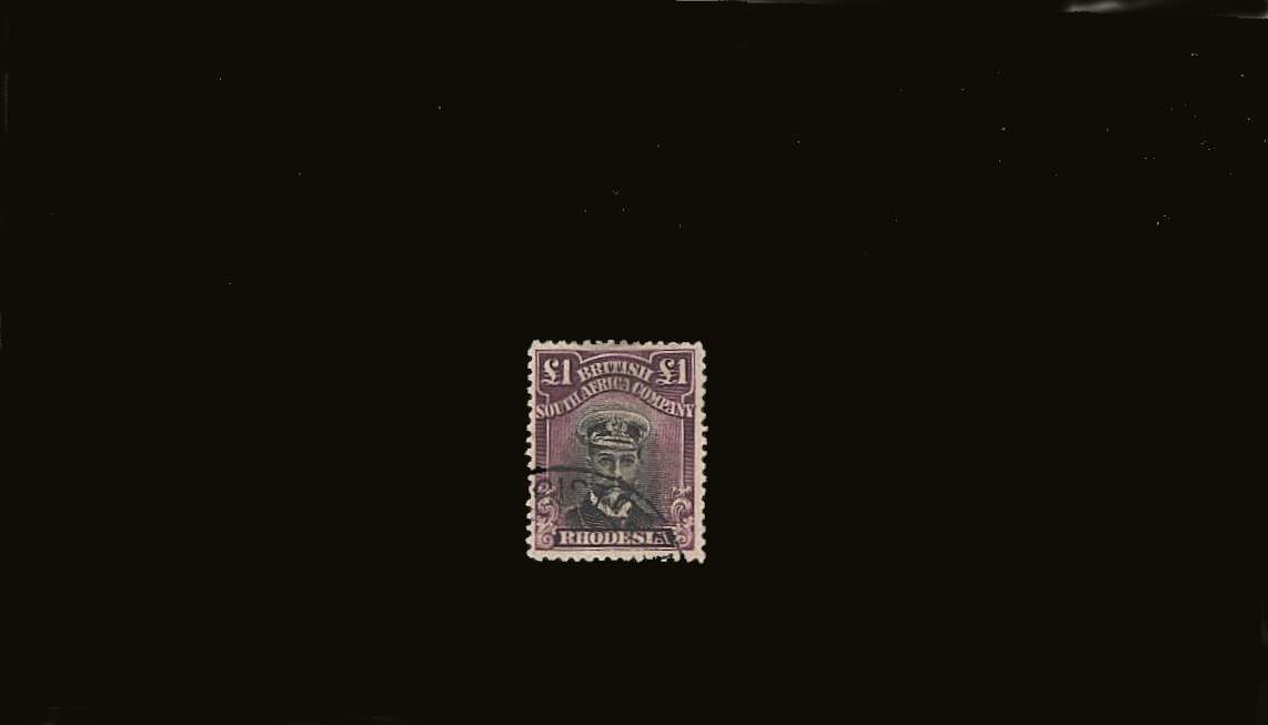 �1 Black and Deep Purple  - Head Die IIIB - Perforation 15<br/>
A superb fine used single cancelled with a steel CDS across the SW corner. So pretty!<br/>SG Cat �1000