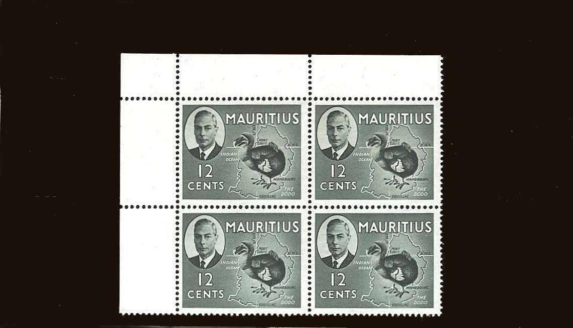 12c Dodo Bird<br/>
A superb unmounted mint NW corner block of four.<br/>
SG Cat £6.00<br/><b>QQB</b>