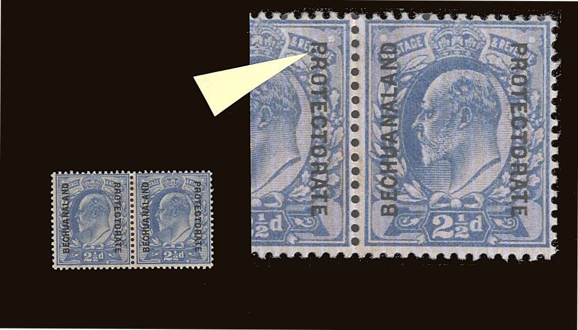 2�d Ultramaine<br/>
A fine very, very lightly mounted mint horizontal pair showing<br/>the SG listed variety at left <b>STOP AFTER ''P'' in PROTECTORATE''</b><br/>With the benefit of a BPA certificate.<br/>SG Cat �1012.00
<br/><b>QQB</b>