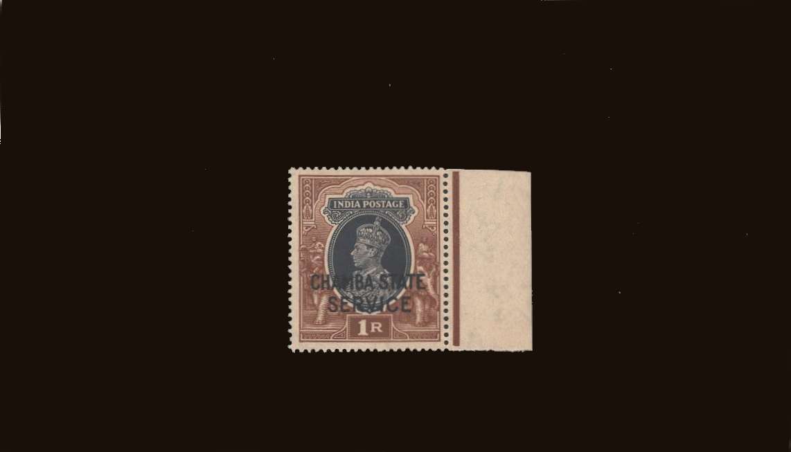 1r Grey and Red-Brown<br/>
A superb unmounted mint right side marginal single overprinted<br/><b>''CHAMBA STATE SERVICE''<br/>SG Cat �120
<br/><b>QQB</b>