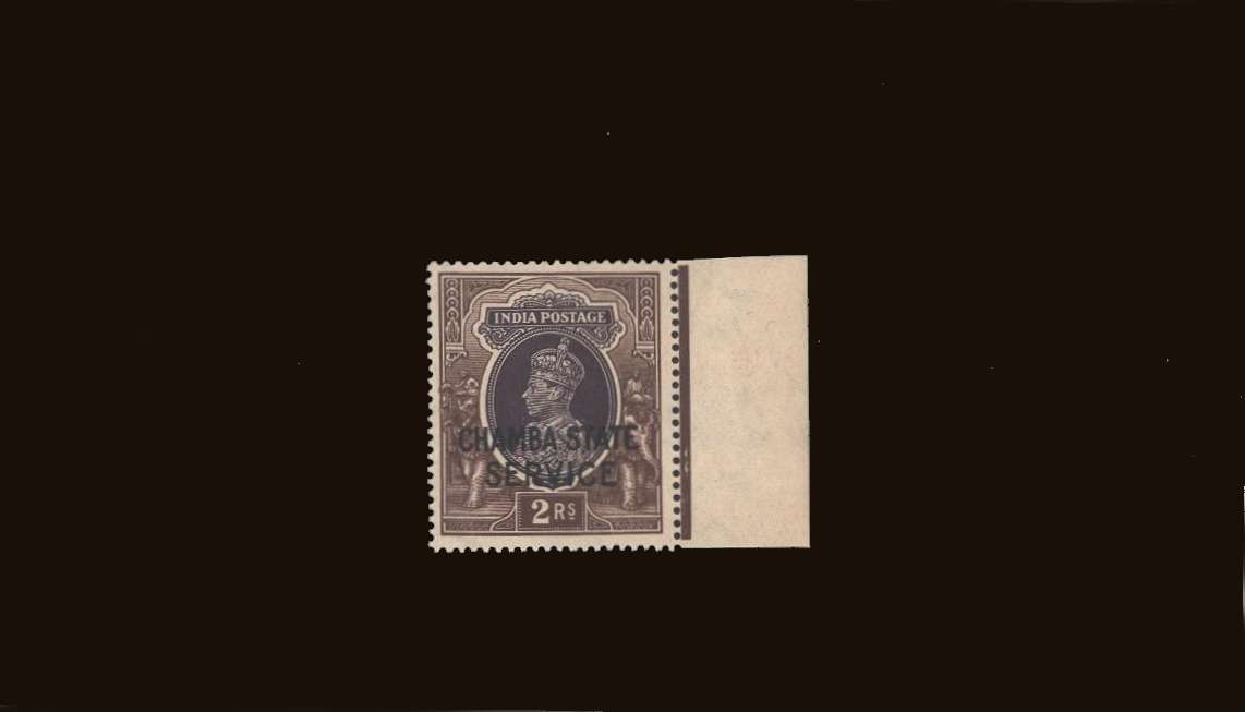 2r Purple and Brown<br/>
A superb unmounted mint right side marginal single overprinted<br/><b>''CHAMBA STATE SERVICE''<br/>SG Cat �42
<br/><b>QQB</b>