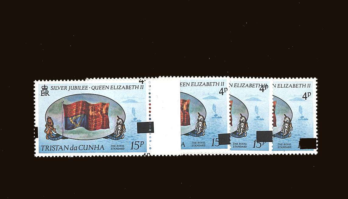 4p on 15p Provisional Definitive<br/>
Four examples showing the 4p overprint in<br/> different locations all superb unmounted mint. 

<br/><b>QQB</b>
