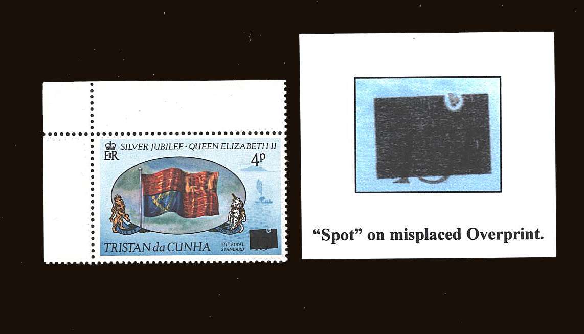 4p on 15p Provisional Definitive<br/>
A superb unmounted mint NW corner single showing an inclusion on the overprint. 
<br/><b>QQB</b>