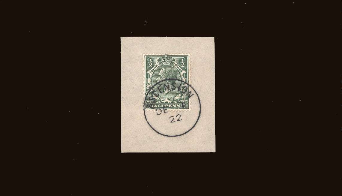 ½d Green<br/>
A superb fine used stamp tied to a<br/>small piece with a crisp upright <b>ASCENSION</b><br/>steel CDS dated DE 1 22<br/>
SG Cat �85.00
<br/><b>QQB</b>