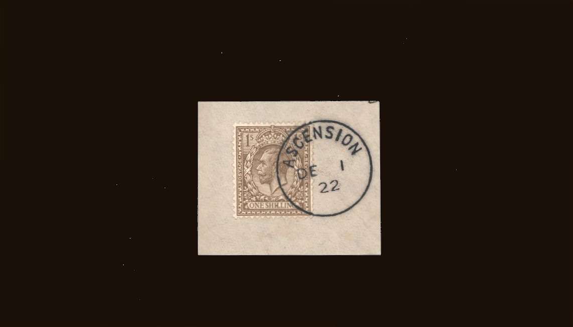 1d Bistre<br/>
A superb fine used stamp tied to a<br/>small piece with a crisp upright <b>ASCENSION</b><br/>steel CDS dated DE 1 22<br/>
SG Cat �225.00
<br/><b>QQB</b>