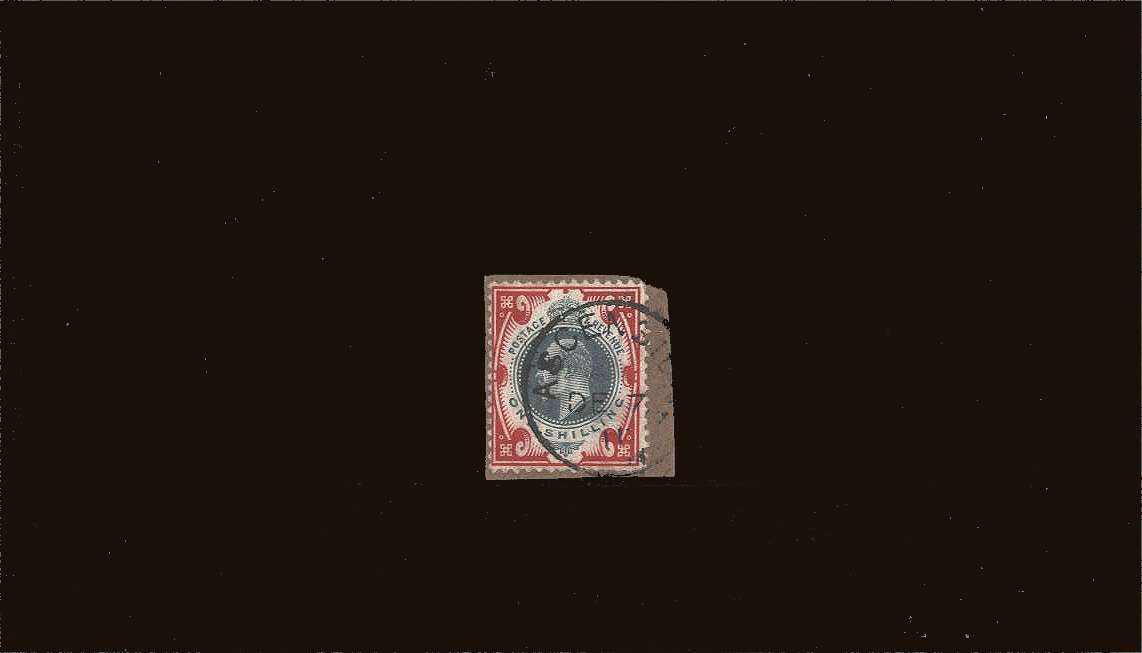 1/- Green and Carmine<br/>
A superb fine used single tied to a small piece cancelled with a crisp <b>ASCENSION</b><br/>steel CDS dated DE 7 11<br/>
SG Cat £200.00
<br/><b>QQB</b>