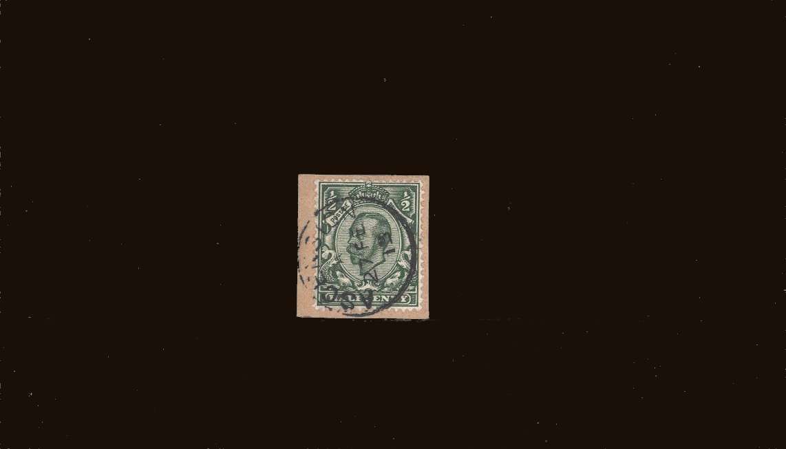 ½d Green <br/>
A superb fine used single cancelled with a crisp <b>ASCENSION</b><br/>steel CDS tied to a small piece dated 27 FE 15<br/>
SG Cat £100.00
<br/><b>QQB</b>