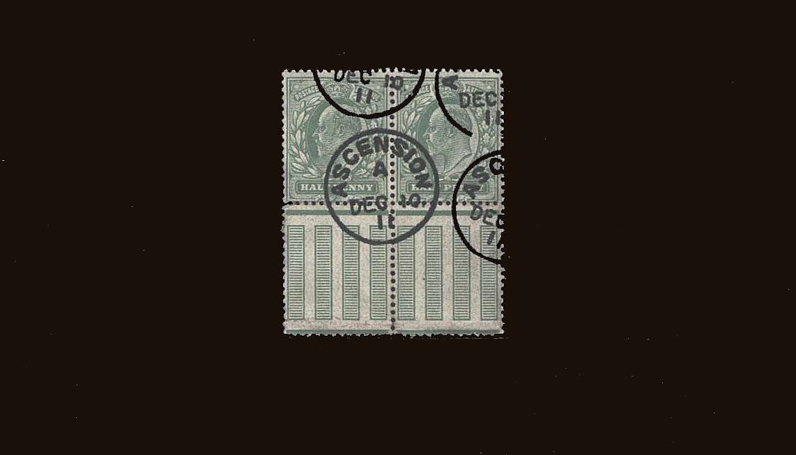½d Yellowish Green pair showing marginal pillars <br/>
Superb used cancelled with a crisp <b>ASCENSION</b> steel CDS<br/>
dated DEC 10 11 <br/>SG Cat £200.00<br/>
I am not sure this is genuine hence price.<br/>
This item is not returnable.<br