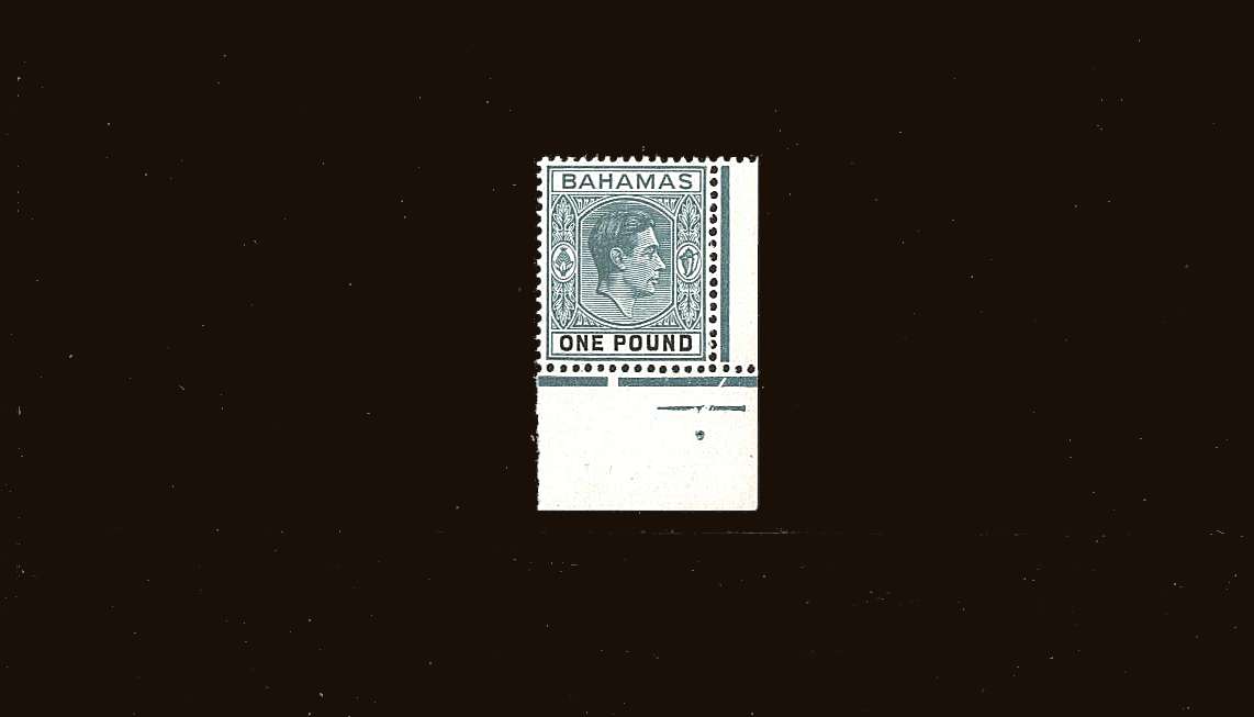 £1 Blue-Green and Black on Ordinary Paper<br/>A superb unmounted mint SE corner single.
<br/><b>9ERH9</b>