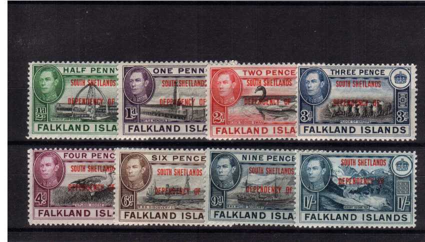 SOUTH SHETLAND overprint set of eight good mounted mint.
<br/><b>QQL</b>